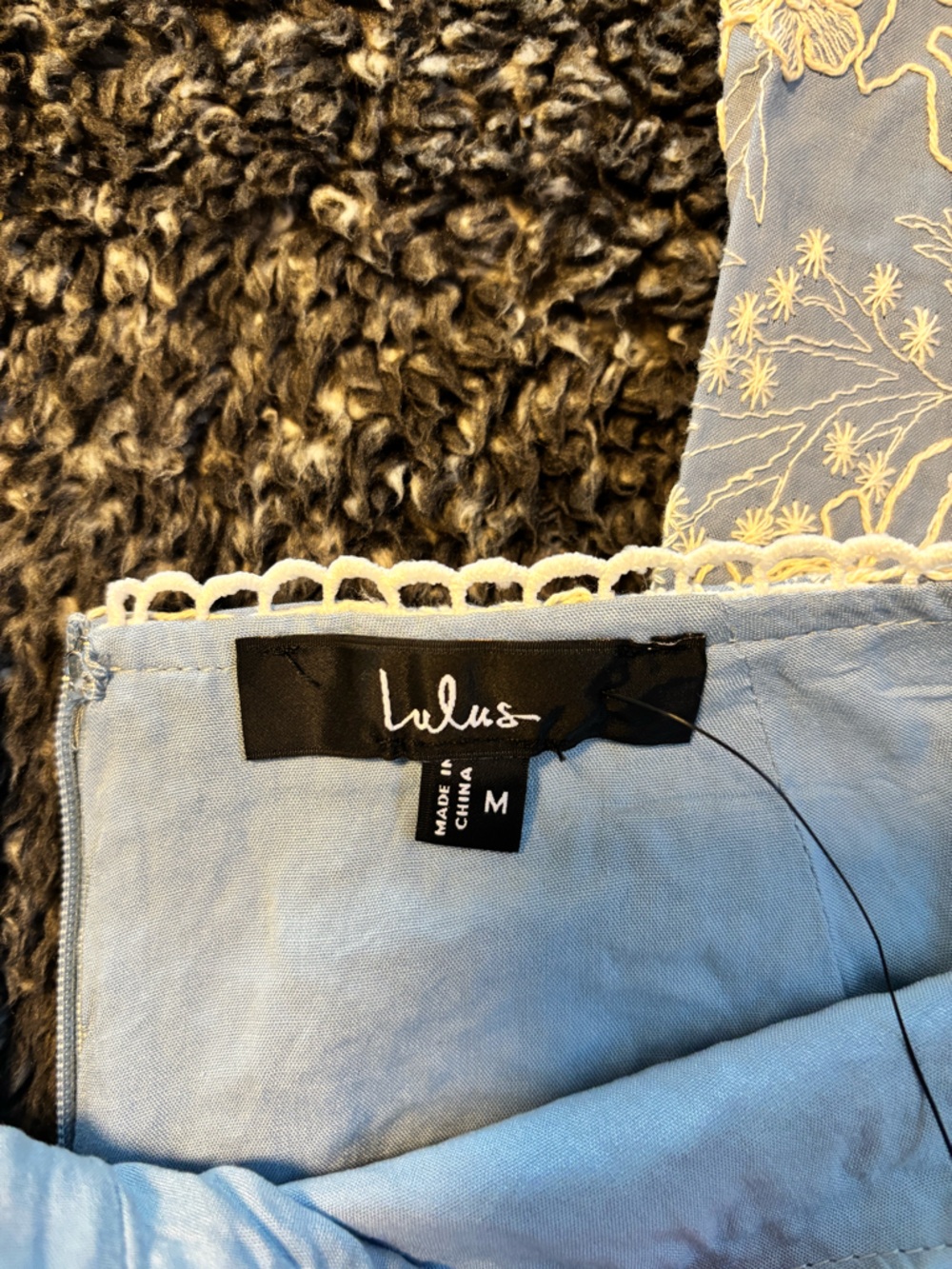 Lulu's Light Blue Jeans with Cream Floral Lace Overlay - Picture 2 of 4